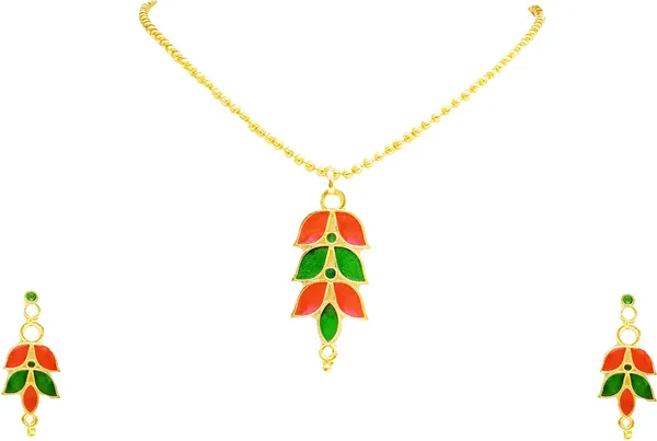 Assamese_Traditional_Gold_Plated_Red_Green_Colour_Patti_Design_Pendant_Chain_Set_For_Women